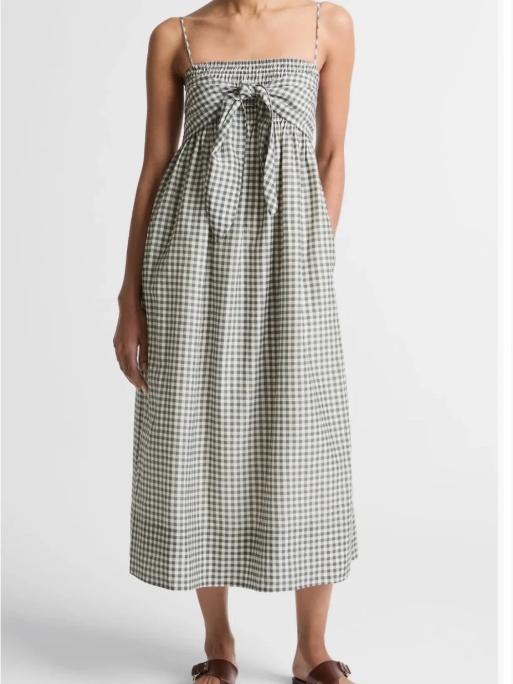 Vince Green and White Gingham Smocked Top - Picture 5 of 9